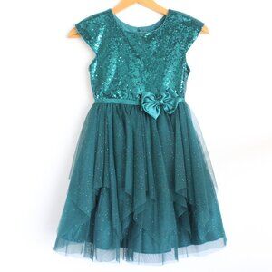 Jona Michelle Girls Holiday Christmas Dress Green Sequins Tulle Princess Sz 8